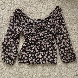 American Eagle Outfitters Black and Pink Floral Blouse